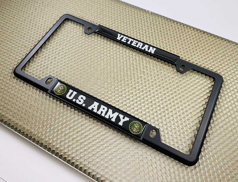BestLicensePlateFrames [Officially Licensed Product] - U.S. Army Veteran - Domed Custom-Made Personalized Narrow (Thin) Top 4 Hole Metal Car License Plate Frame with Free caps - Black (Quantity: 1 Frame) - Image 5